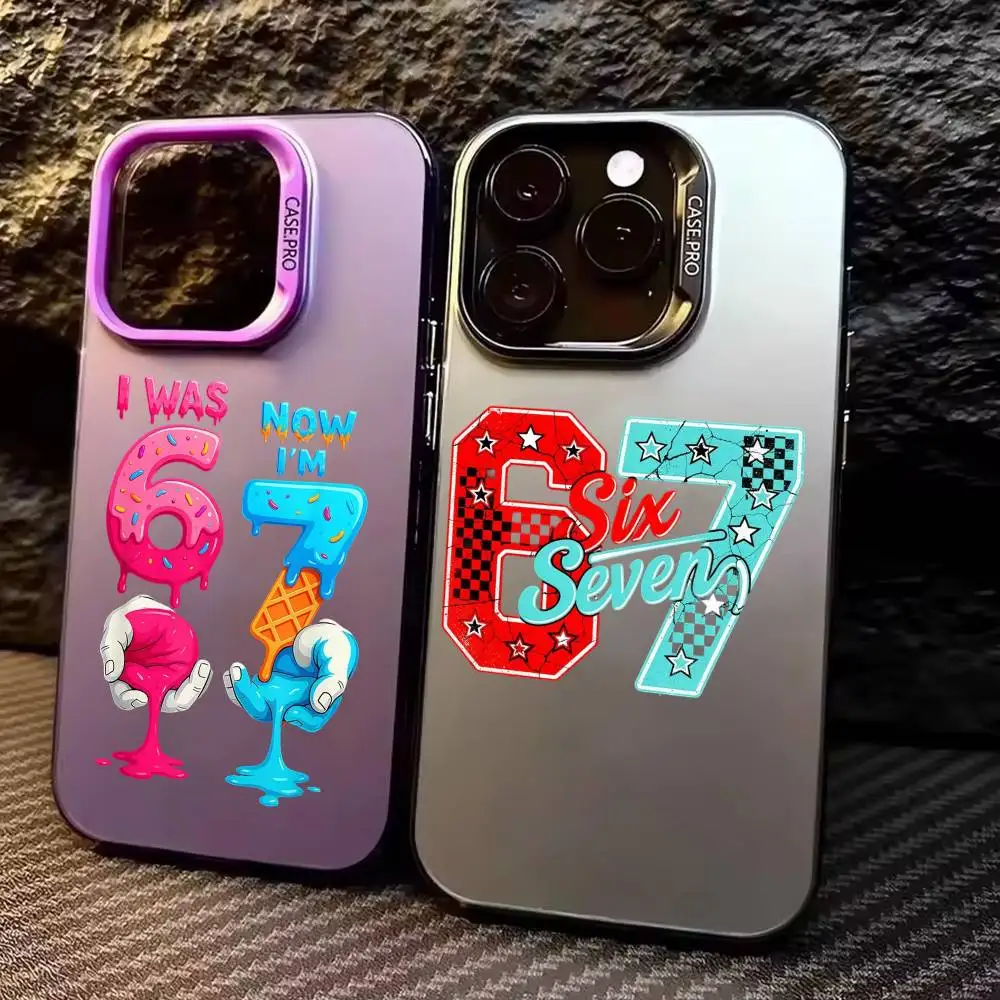 

67 S-Six S-Seven Meme A-Aesthetics Phone Case For iPhone17,16,15,14,13,12,11 Plus,Pro Max Colored Silver Plated Inside Cover