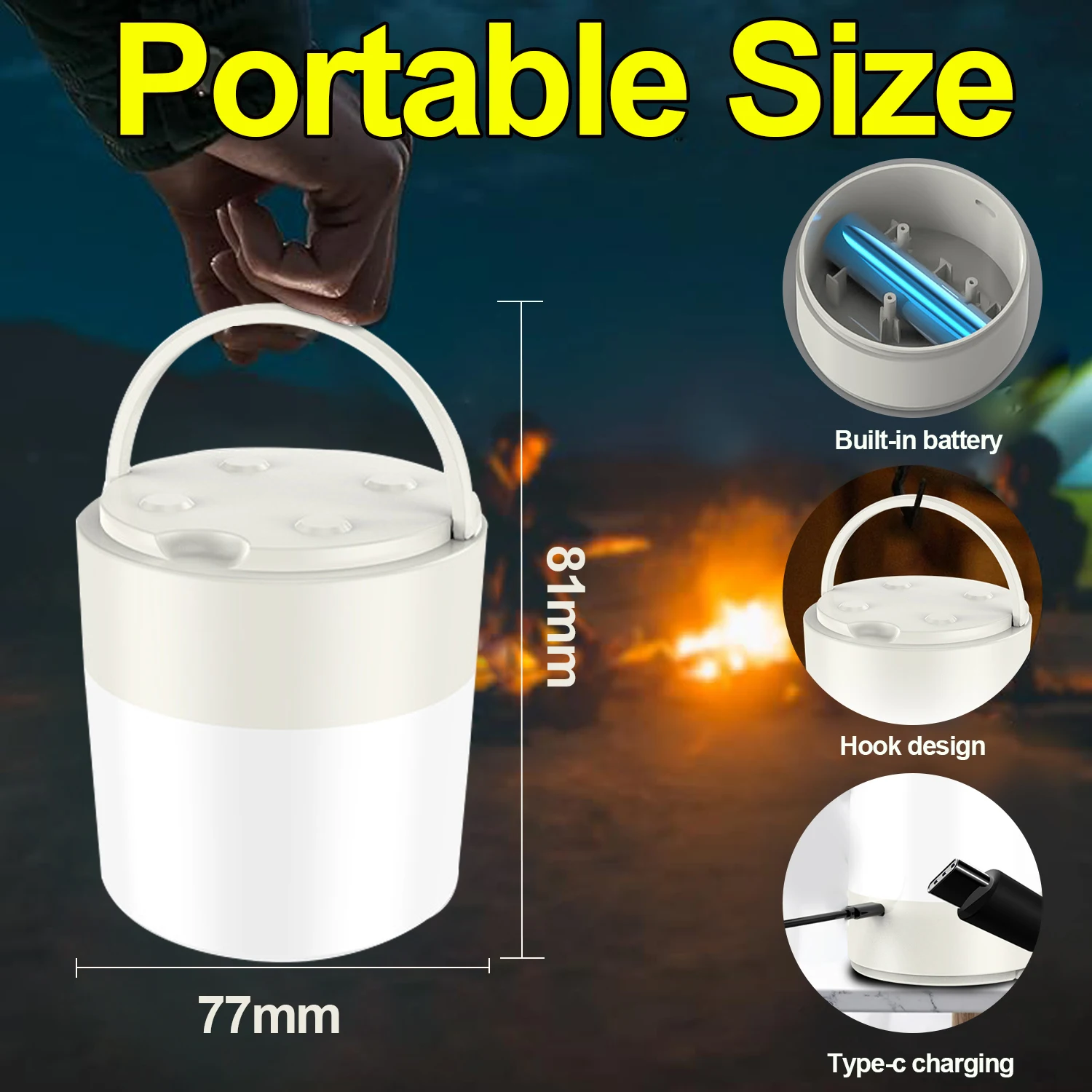 Portable Outdoor Camping Light Three-Color Light Source Bedroom Atmosphere Lamp Fast Charging Multi-Functional Night Light