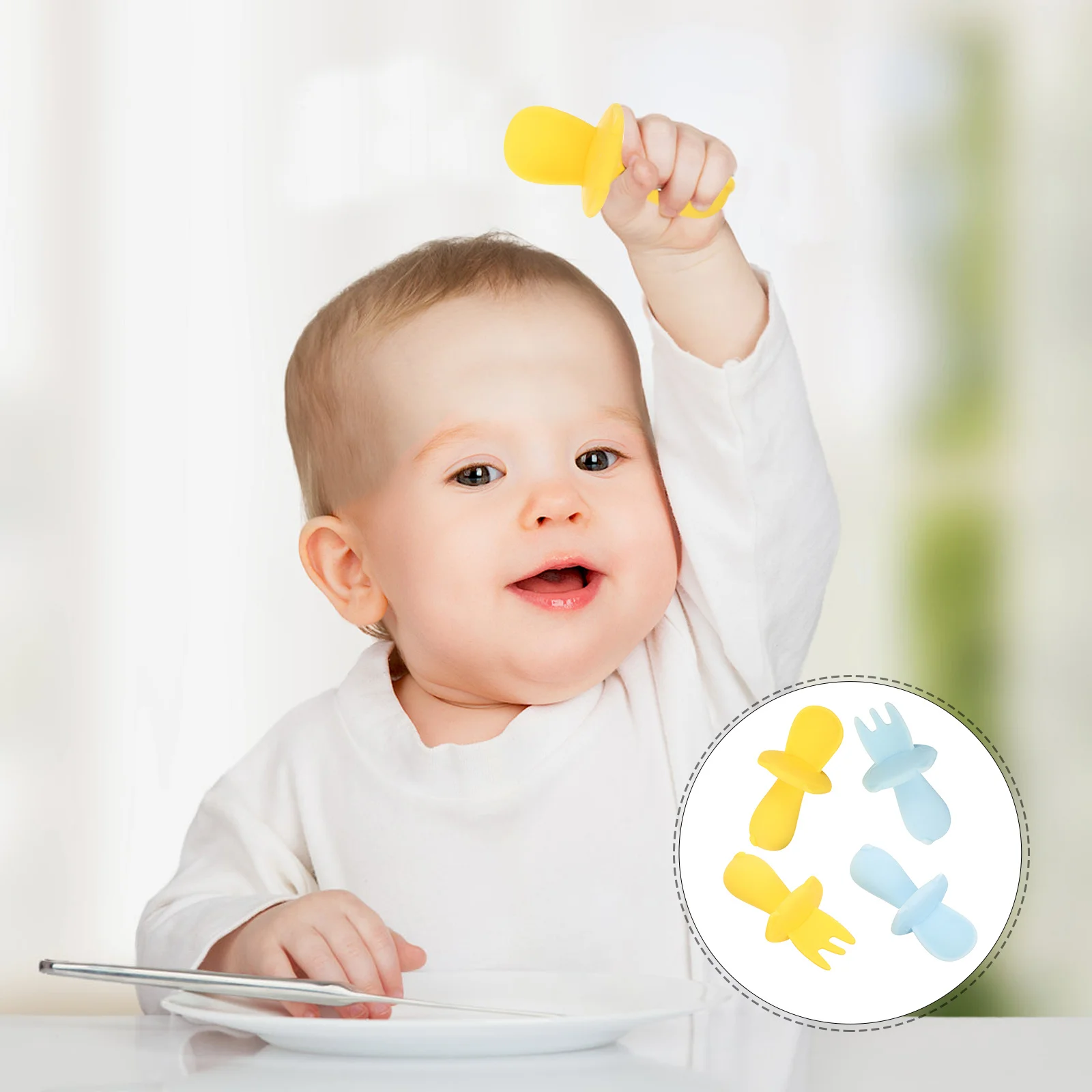 

2 шт., детская силиконовая мягкая ложка, набор вилок для малышей, тренировочная посуда для кормления, помощник для кормления, детская вилка и ложка