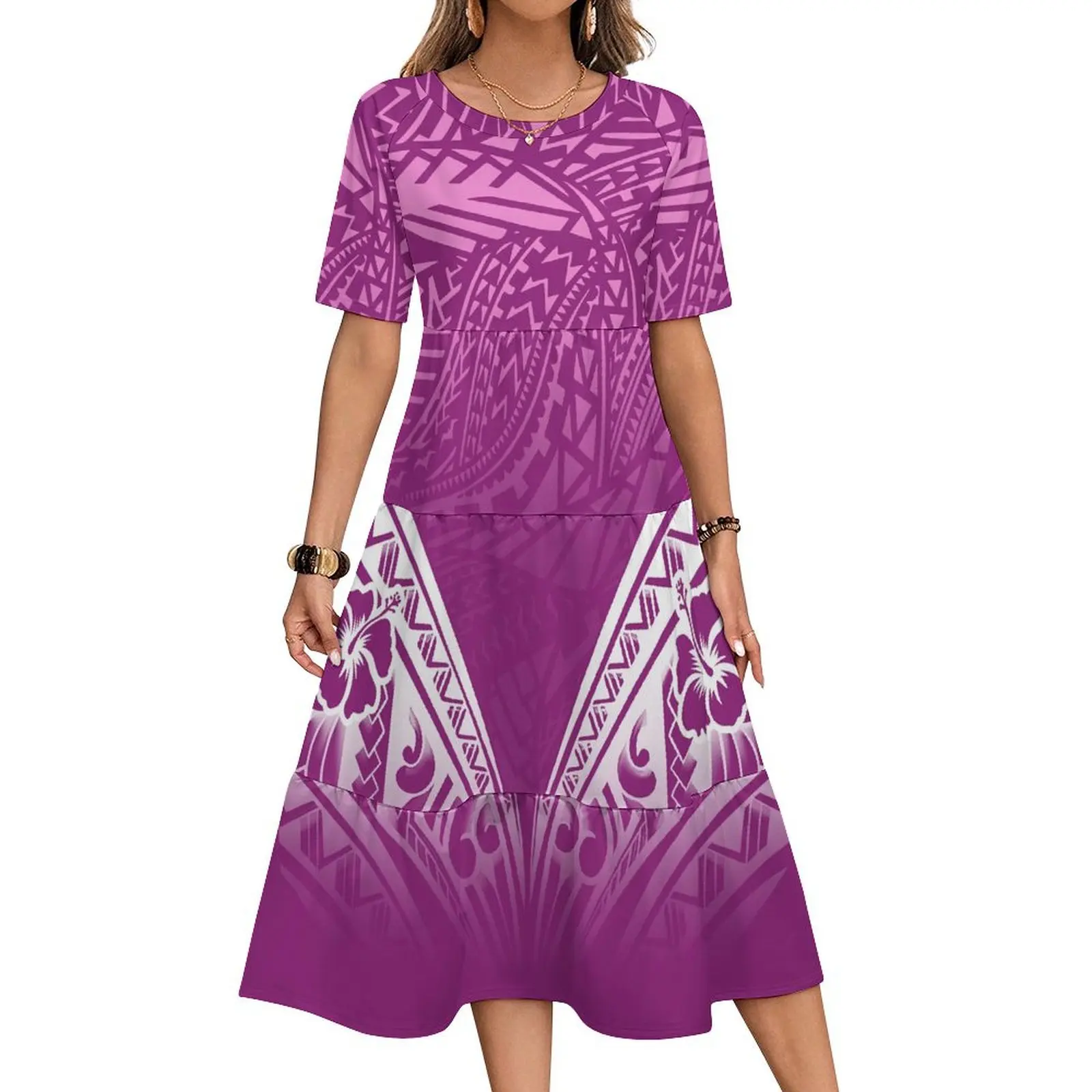Impressão sob demanda vestido personalizado da ilha samoana feminino polinésia havaí design plus size vestido maxi multi em camadas