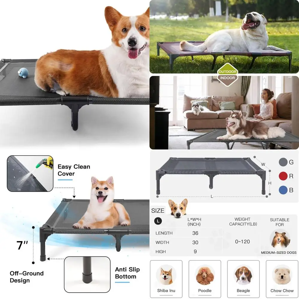 

Portable Waterproof Dog Bed - Elevated, Easy Clean, Suitable for Indoor & Outdoor, Large, Grey