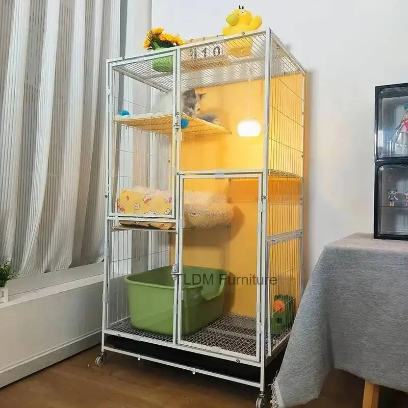 

Panoramic Luxurious Iron Cat Cages Household Cat Indoor Large Space Villa with Toilet Multi-layer Transparent Cat Cage House A Z