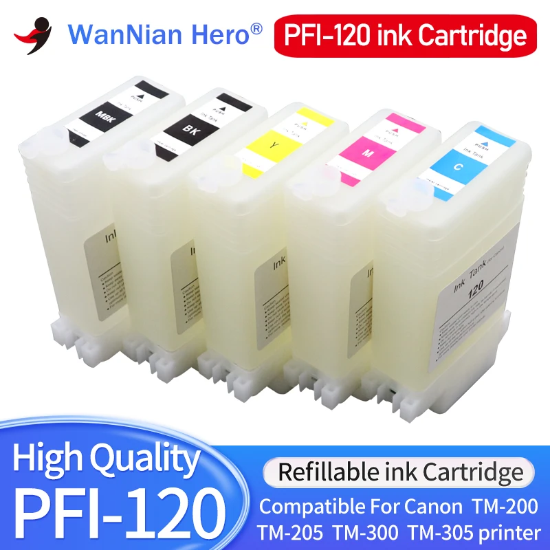 PFI-120 PFI120 Refillable Ink Cartridge With Permanent Chips For Canon TM-200 TM200 TM-205 TM-300 TM-305 TM300 Printer 130ML