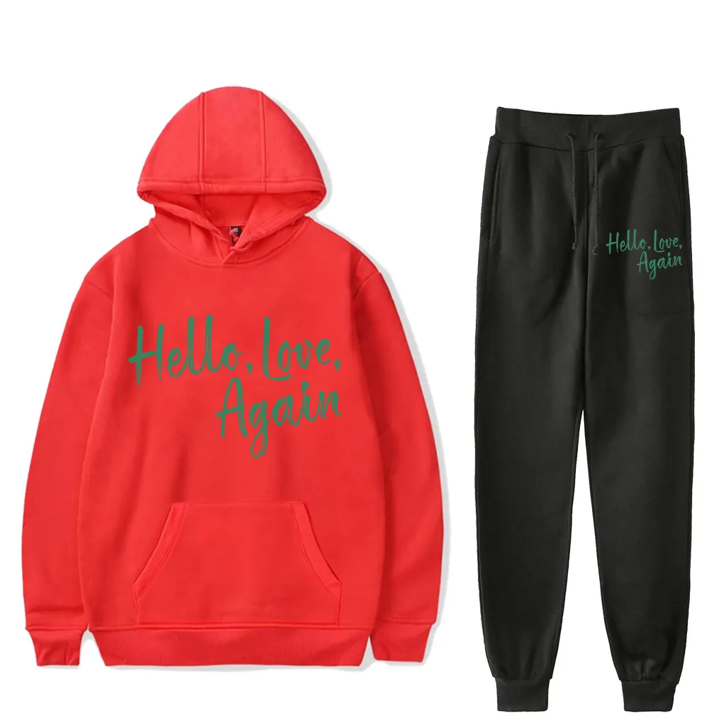 Hello  Love Again hooded  Romantic love movie Hooded Two Piece Set novelty Sweatshirt  Men/ Women's Set  pullover