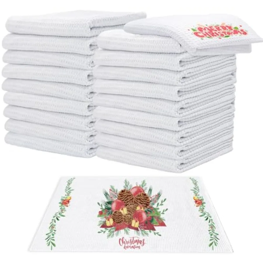 

20 Pack Sublimation White Towels Waffle Weave Kitchen Towels Blanks Microfiber Dish Drying Towel for Heat Transfer 16x24 Inch