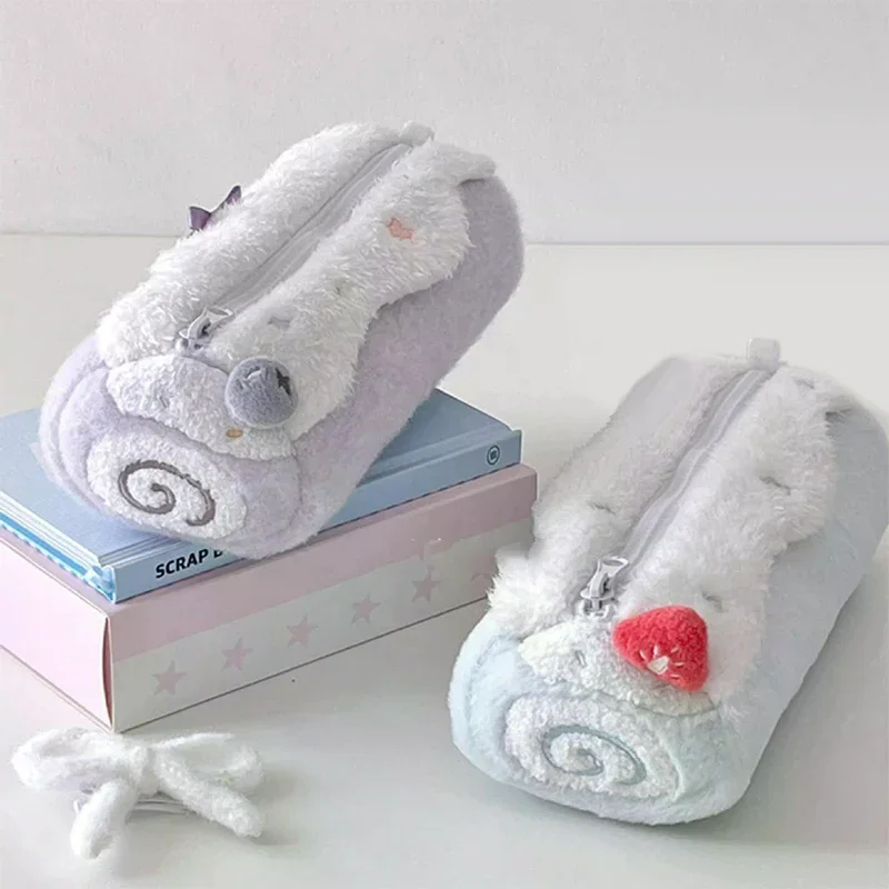 1Pcs Cute Cake Cosmetics Bag Swiss Roll Plush Pencil Case Kawaii Large Capacity Stationery Organizer School Girls Gift