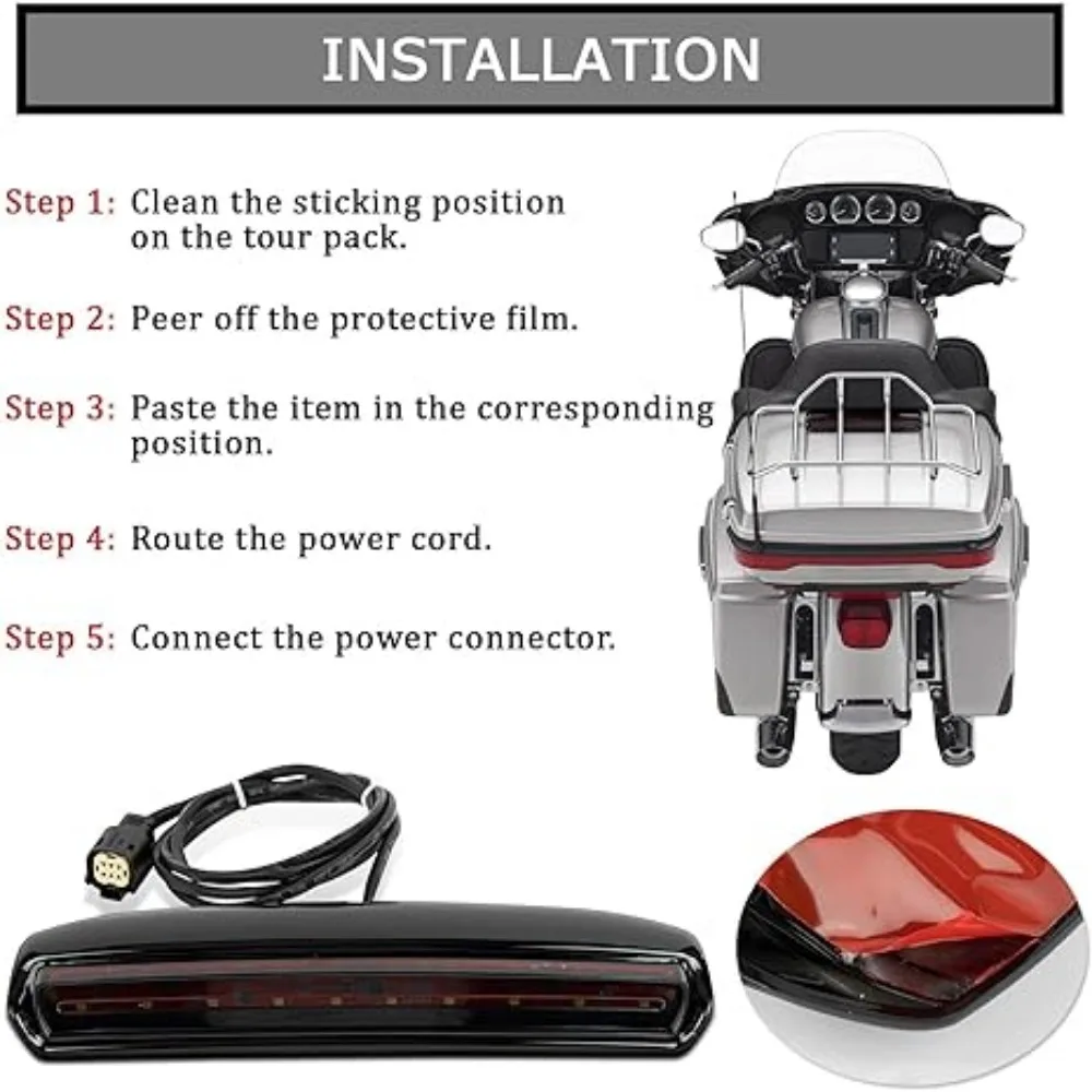 Motorcycle Rear Tour Pack LED Lid Light Running Brake Light for CVO Electra Glide Ultra Limited Classic Low Tri Glide 2014up