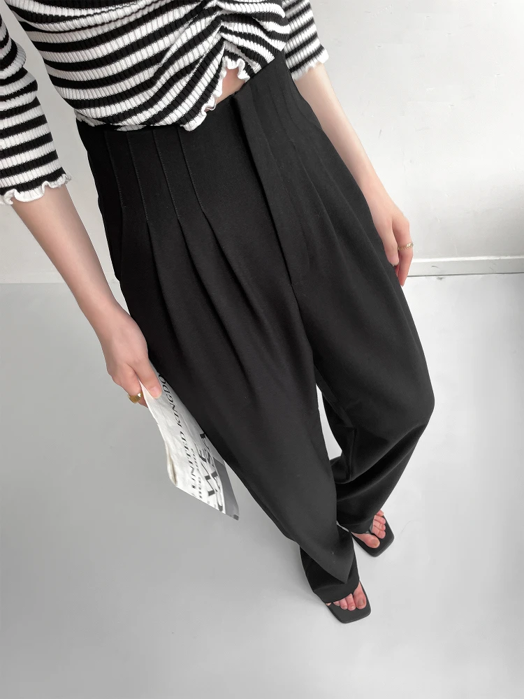 

Женские брюки с высокой талией и широкими штанинами, черные, длинные, модные, для осеннего сезона