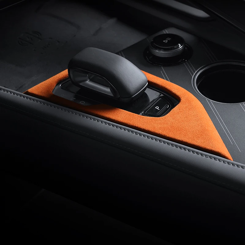 ل ZEEKR 001 2024 2025 ، الكانتارا الجلد المدبوغ الداخلية تراكب وحدة التحكم المركزية والعتاد التحول لوحة الكسوة التروس الإطار اكسسوارات السيارات