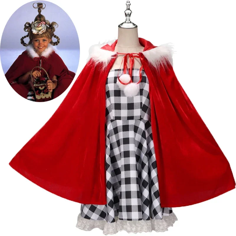 

Movie Cindy Lou Who Cosplay Dress Suits Adult Women Dress Red Hooded Cloak Halloween Party Costume Accessory Props