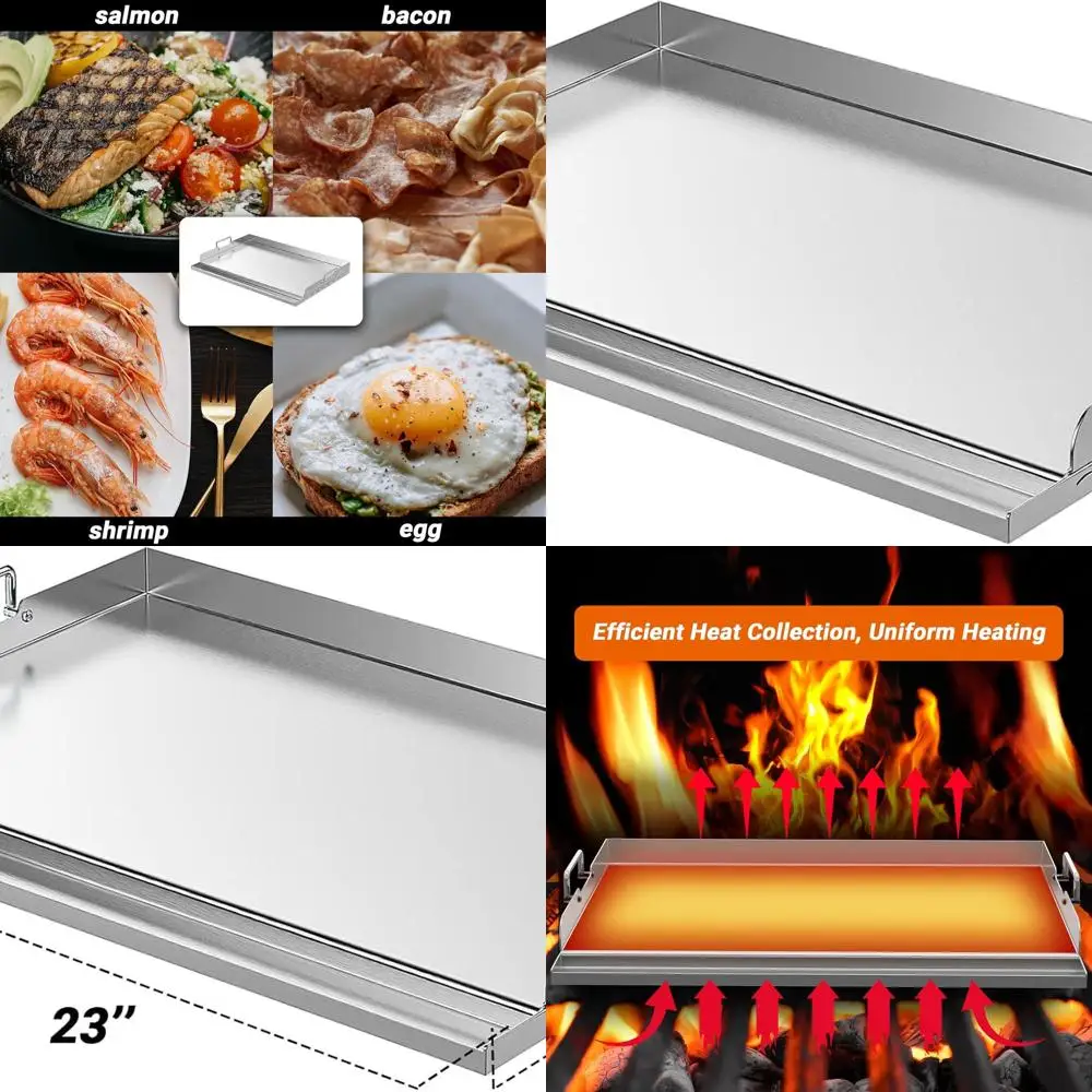 

Even Heat Stainless Steel Griddle Plate, 23x16 Rectangular Hibachi for BBQ and Indoor Cooking