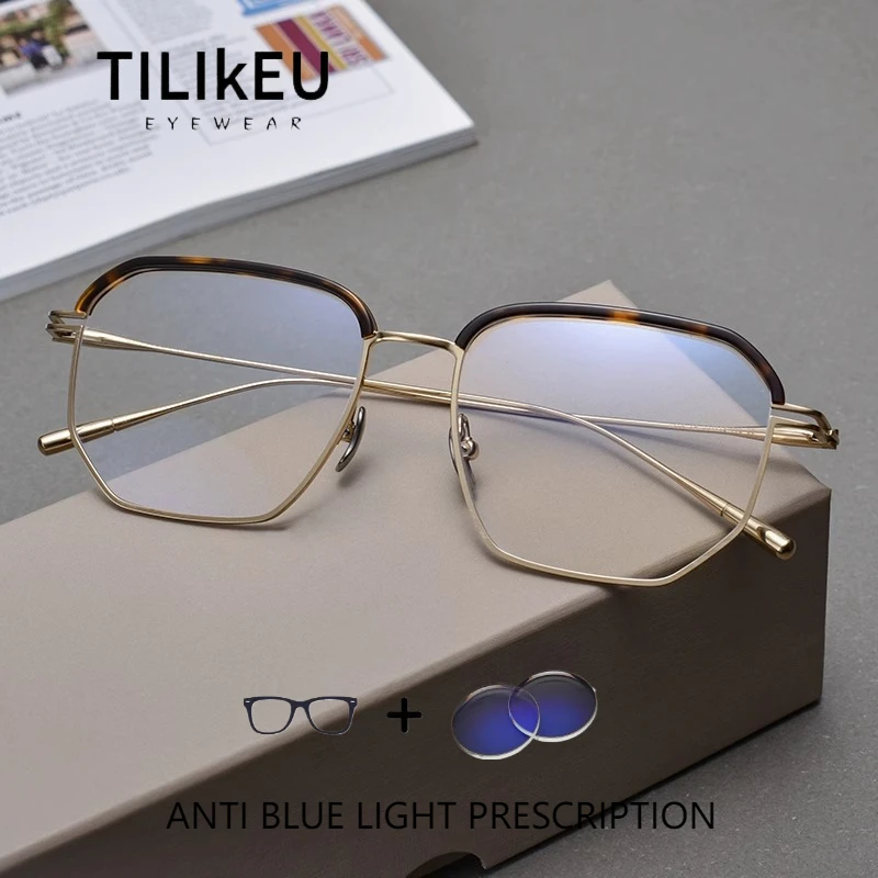 

Vintage Oversized Pure Titanium Eyeglasses Frames Men Ultra-light Comfort Large Face Anti-Blue Ray Prescription Glasses Frames