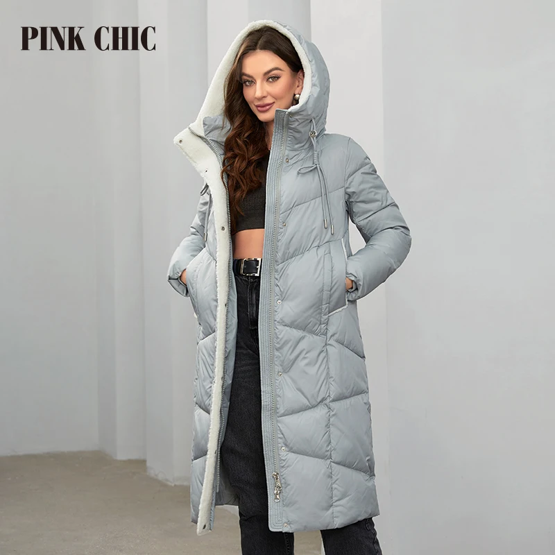 Roze Chique 2023 Nieuwe Winter Damesjack Lange Mode Damesjack Warm Zakjack Elegant Klassiek Dames Parka W6602