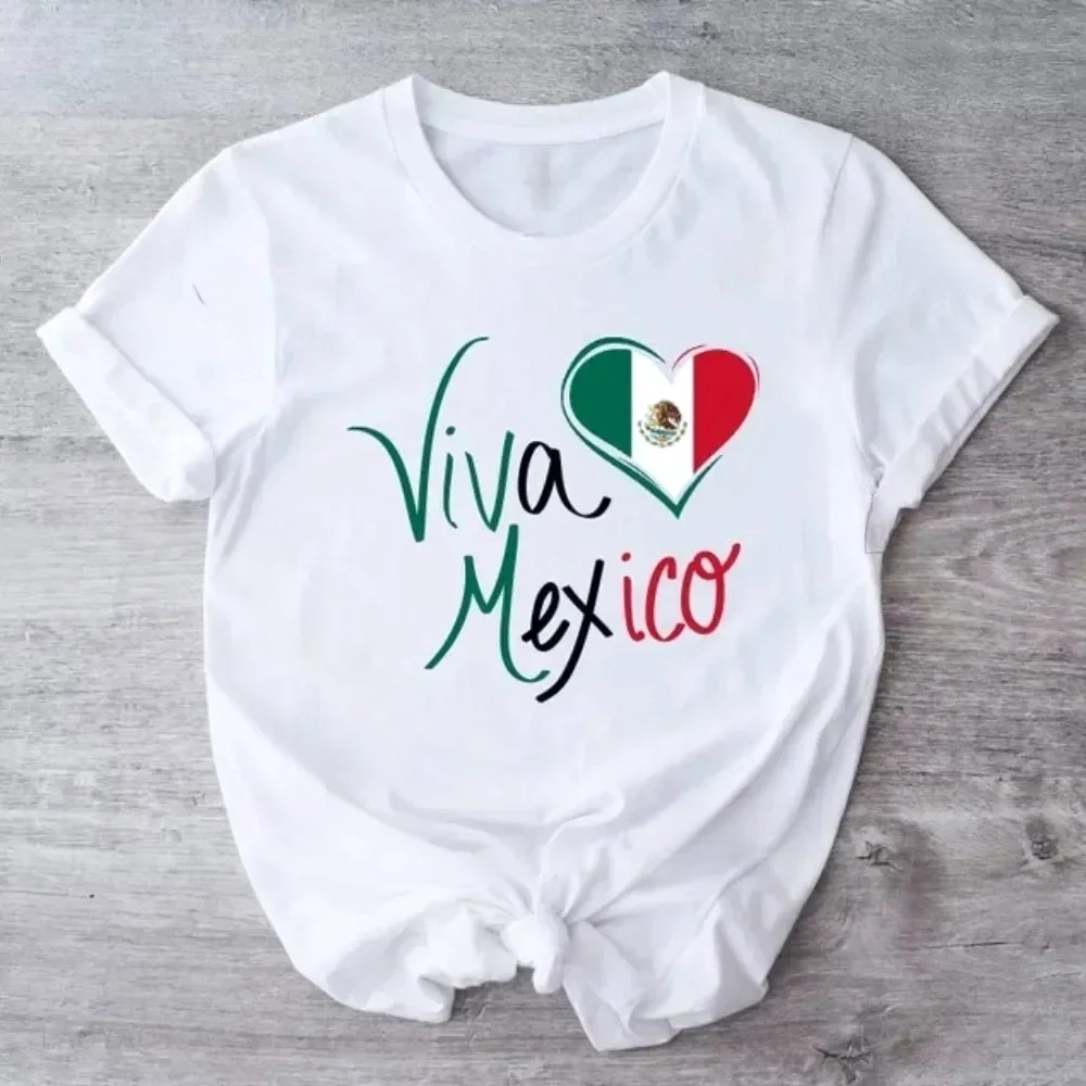 Independencia De Mexico Women T-Shirt Hispanic Heritage Month Summer Tee Mexican Day Outfit Viva Mexico Festival Short-sleev Tee