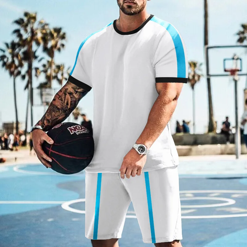 Design Shoulder Hot Selling T-Shirt And Shorts Set For Men's Fitness And Sportswear Hip-Hop Breathable Short Sleeved Set ME2-MA1