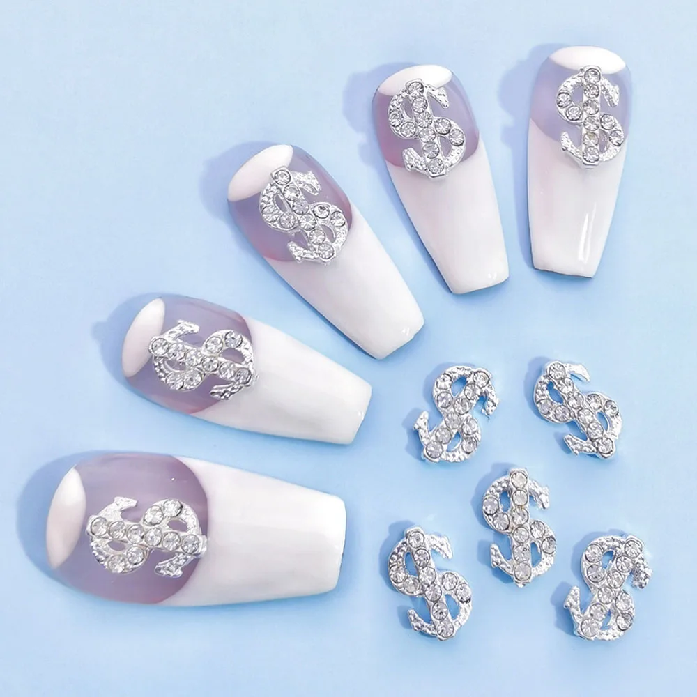 ネイル用ジュエリー,合金,10個ピース/ロットバッチ,ドル記号,水滴,ラインストーン,宝石,3D光沢のある金属装飾,ネイルアート用チャーム