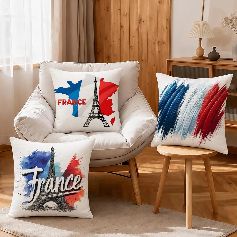 Flag France Flag Cushion Cover Linen Anti-Mite Antibacterial Cushion Cover Invisible Zipper Sofa Decor