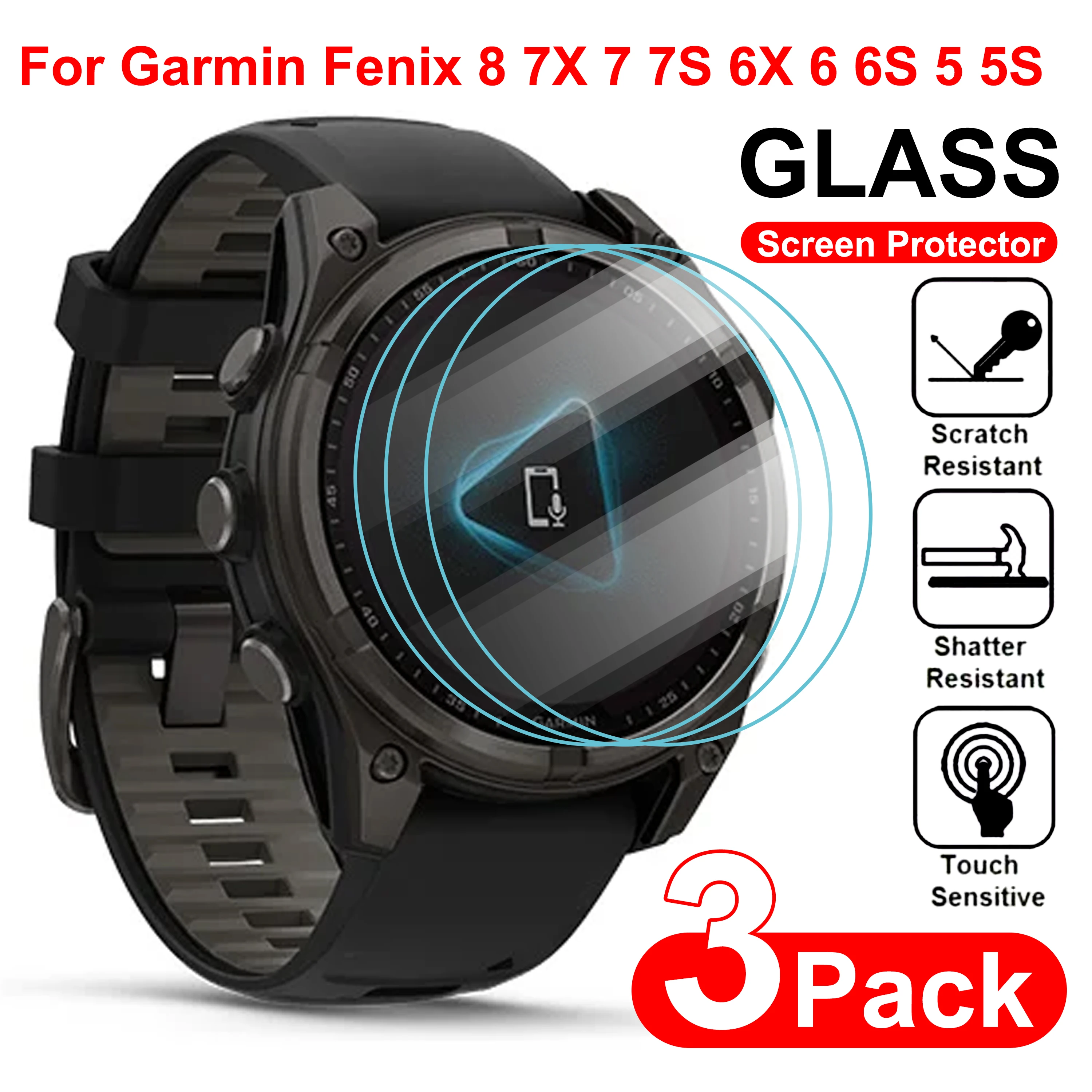 

3pcs Tempered Glass Clear Protective Tempered film For Garmin Fenix8 47 51mm 7 7X 7s 5 5s Plus 6 6s 6XPro Watch Screen Protector
