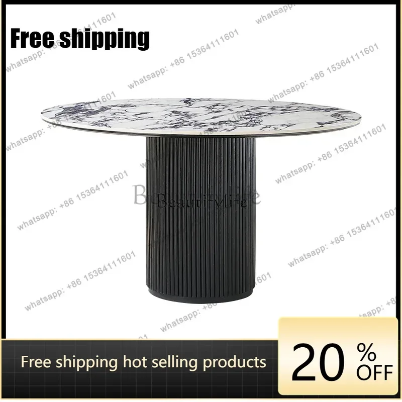 Factory Direct Roman round dining table French retro rock slab marble round dining table