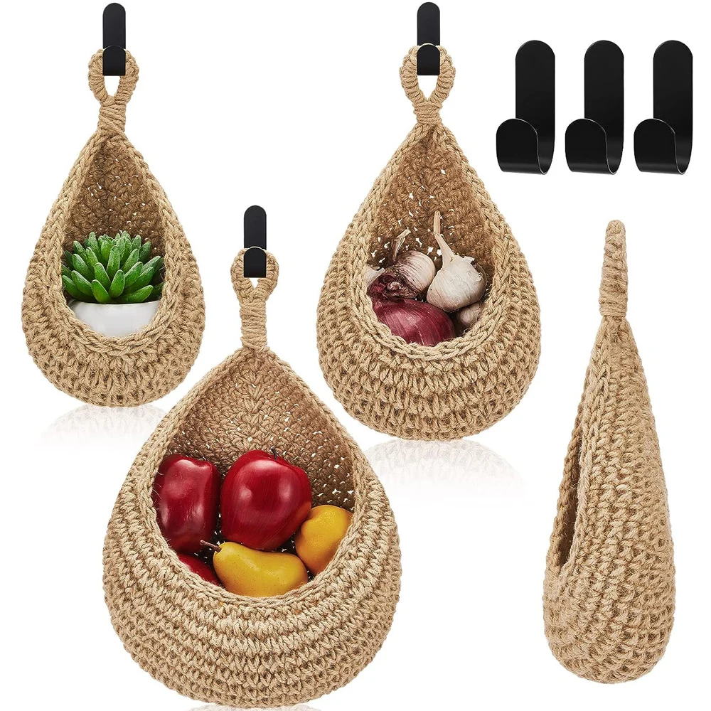 

Teardrop Hanging Baskets , Onion Basket Coat Bohemian Storage Fruit Wall Hooks for Kitchen Wall Home Restaurant Garlic Vegetable