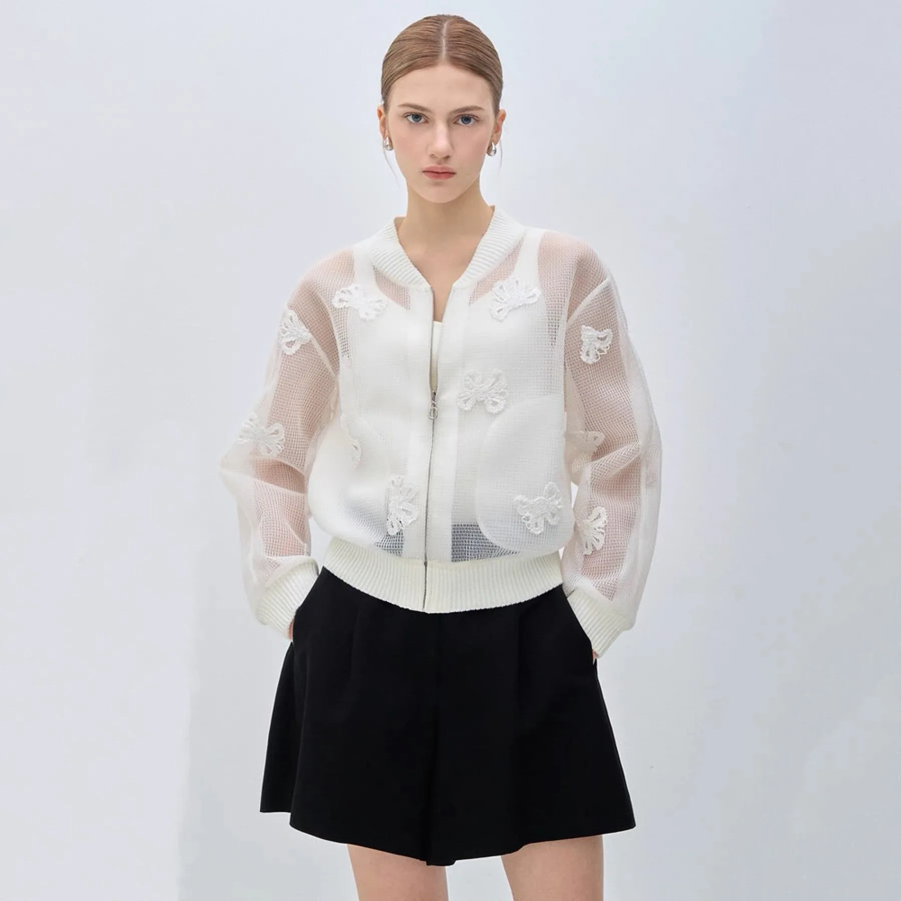 

Lemon Cheese MNE 25 Autumn Heavy Work Hollow out Patchwork ort Sle Outerwear Top Quali Versatile Commute Loose Fit Long...