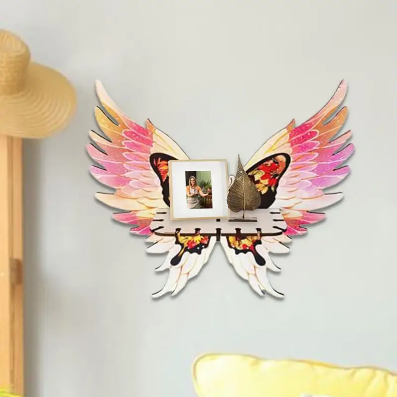

Wood Angel Wing Wall Decoration Crystal Display Holder Moon Phase Floating Shelf Boho Art Wall Hanging Home Room Decor Gifts