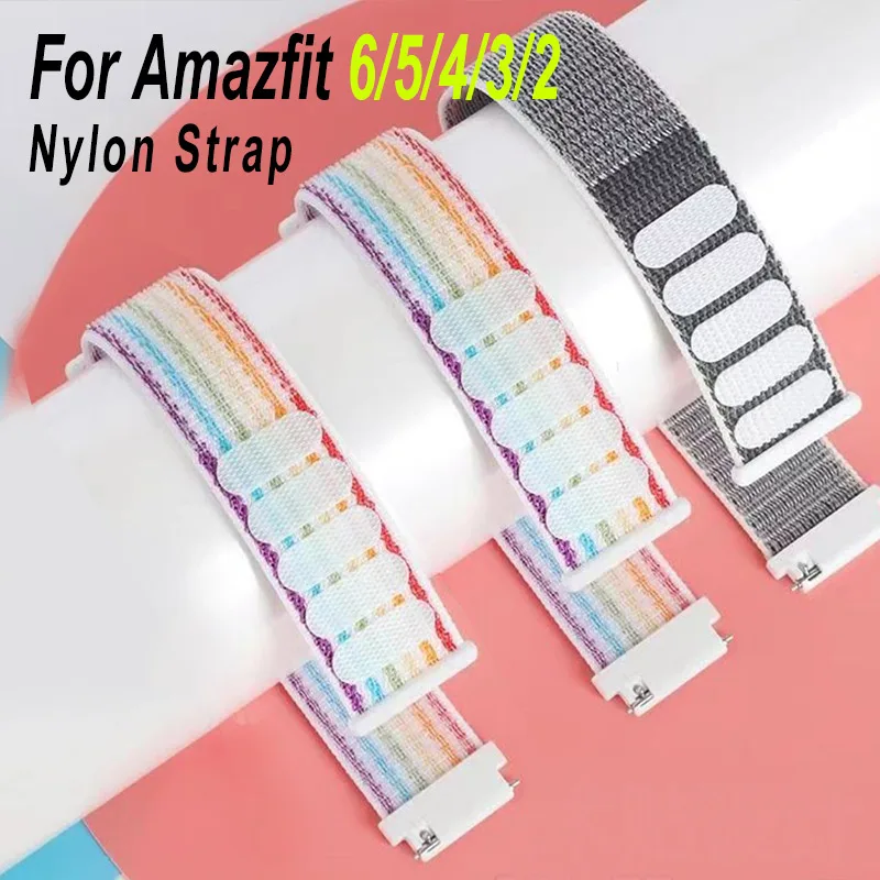 Nylon loop strap For Amazfit bip 6-5-3/u/S/pro Sport 20mm/22mm Bracelet for Amazfit GTS 4/3/2/2e/4 Mini/GTR 4/3/3 Pro/2/2e band