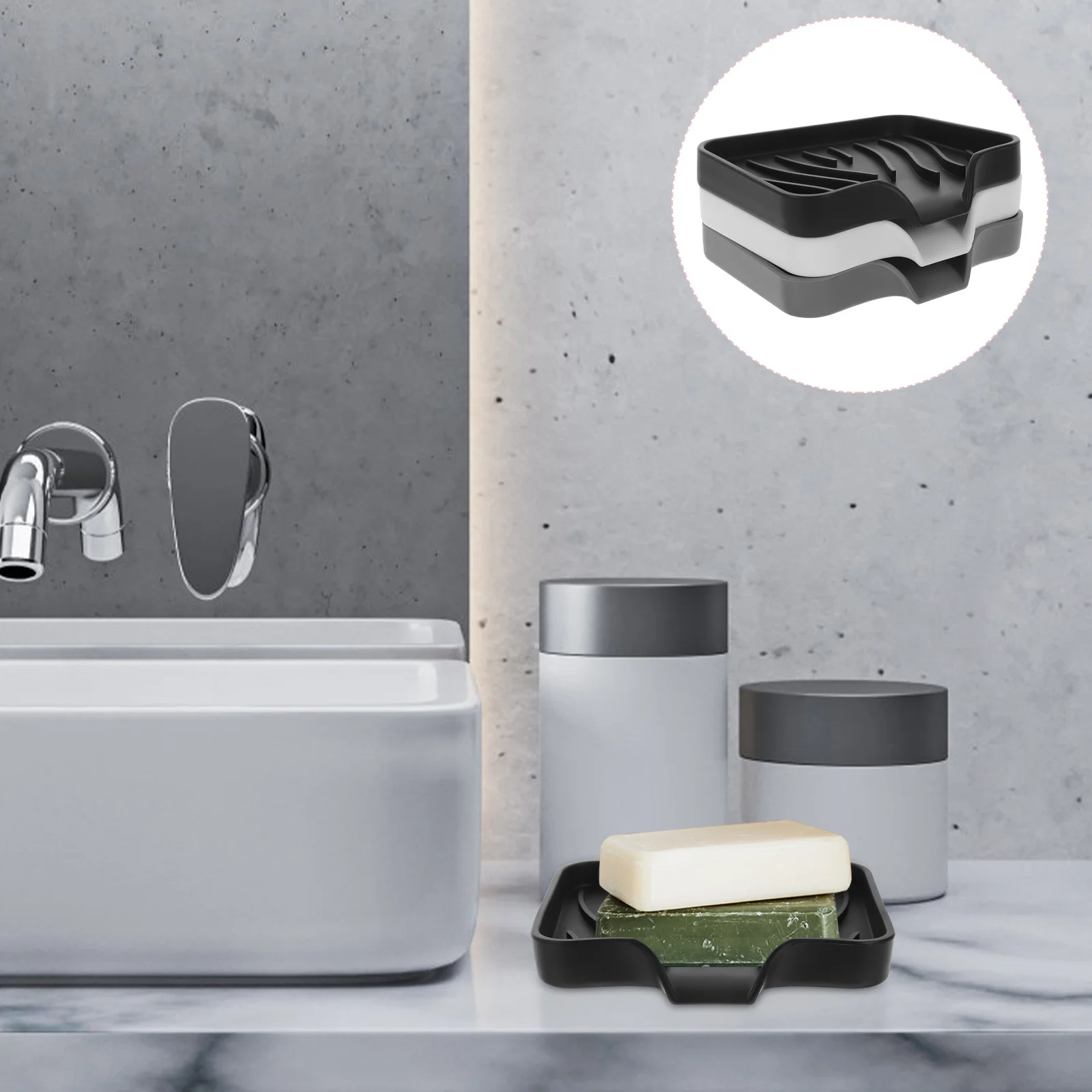 

3Pcs Silicone Soap Holder Modern Drain Tray for Bar Soap Multifunctional Non-Slip Storage Dish for Bathroom Kitchen Hotel