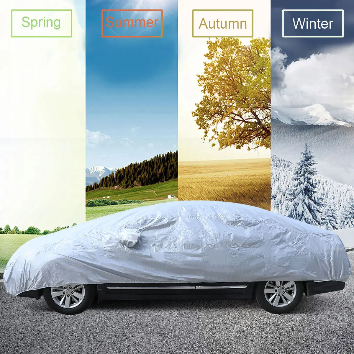 

Universal Full Car Cover Silver Size Rain Snow Shade Protector Outdoor Breathable Dustproof Cover