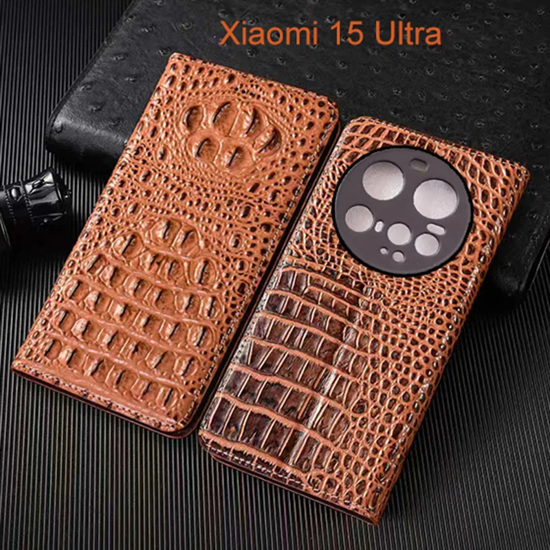 

Crocodile Claw Genuine Leather Flip Case For Xiaomi Mi 15 Ultra Phone Cover Card Cases Scratch Proof