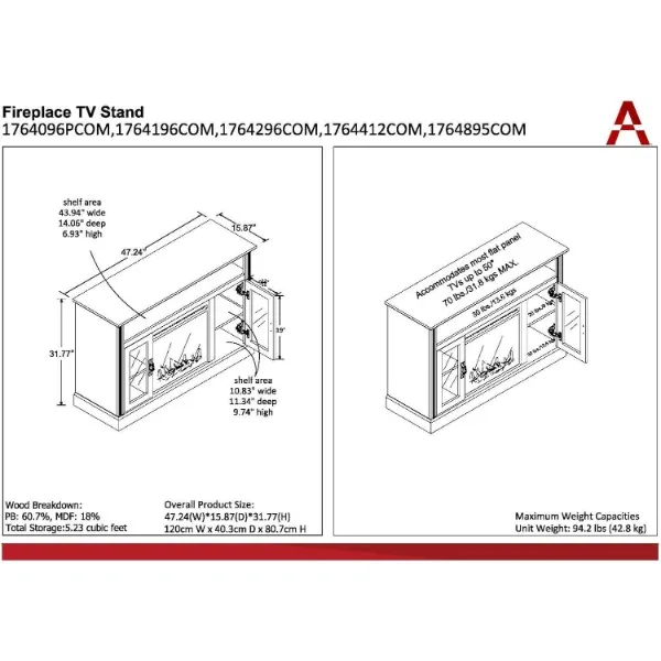 Ameriwood-consola eléctrica para TV de 50 pulgadas, dispositivo con chimenea, Espresso, Chicago