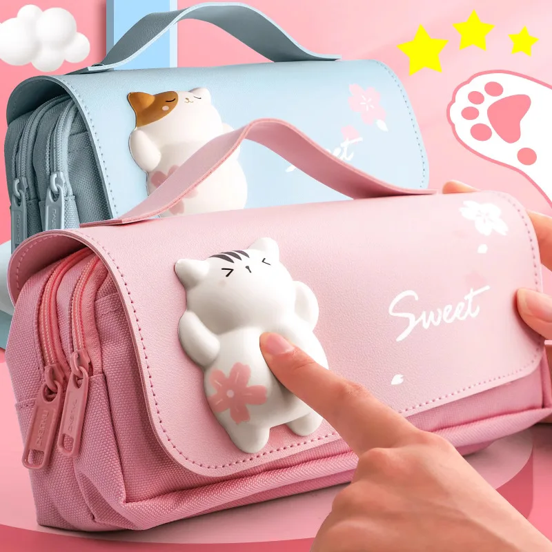 Unzip Pencil Case Large Capacity High Value Stationery Box Cute Children's Version Primary School Students Junior High Girls