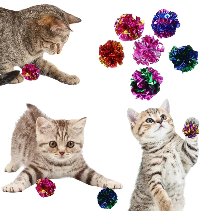 Cat Colorful Crinkle Balls 5.5cm Cat Dog Interactive Toys Cat Sound Tin Ringing Paper Pet Supplies Random Color 1/5/10/20PCS