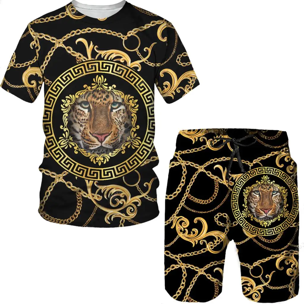 2024 Men Summer Tracksuit T-shirt Shorts Set Outfit The Lion King Man Sportswear O-Neck Jogging Sleeve Male Clothing Suit