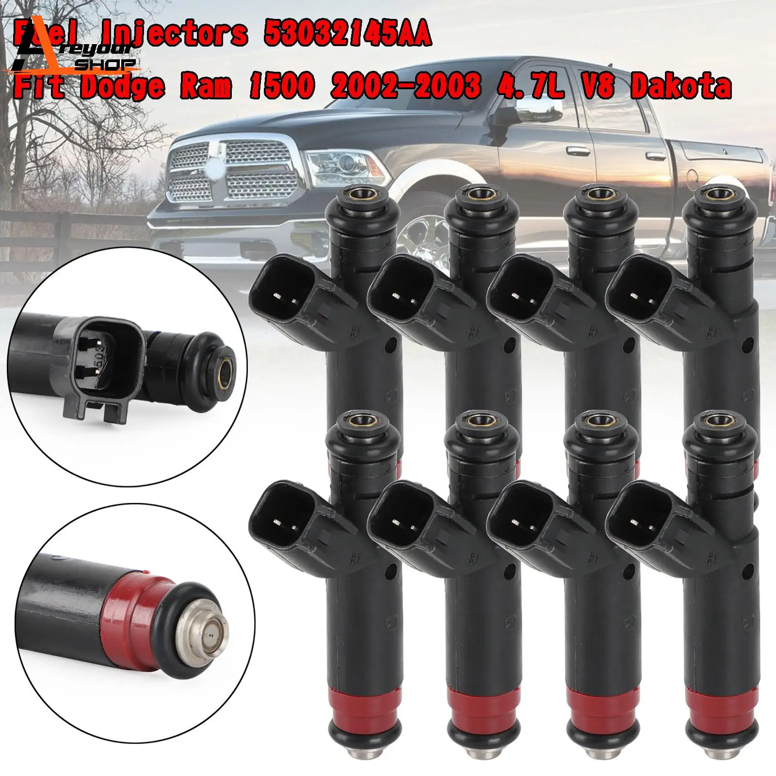 Areyourshop 8PCS Fuel Injectors 53032145AA Fit For Dodge Ram 1500 2002-2003 4.7L V8 Dakota