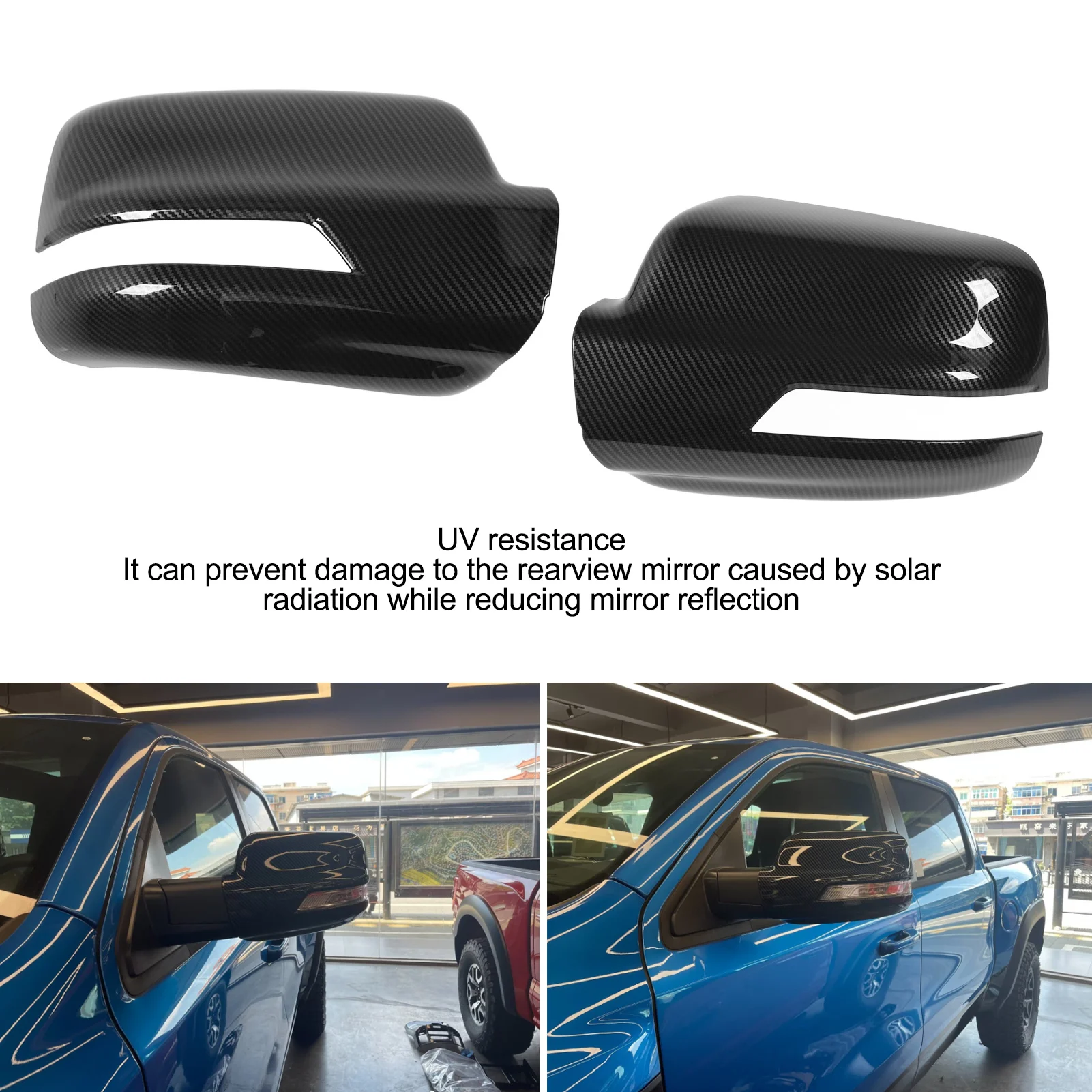 For Dodge Ram 1500 TRX 2023 1 Pair Left+Right Rearview Mirror Cover Housing Cap ABS Carbon Fiber Door