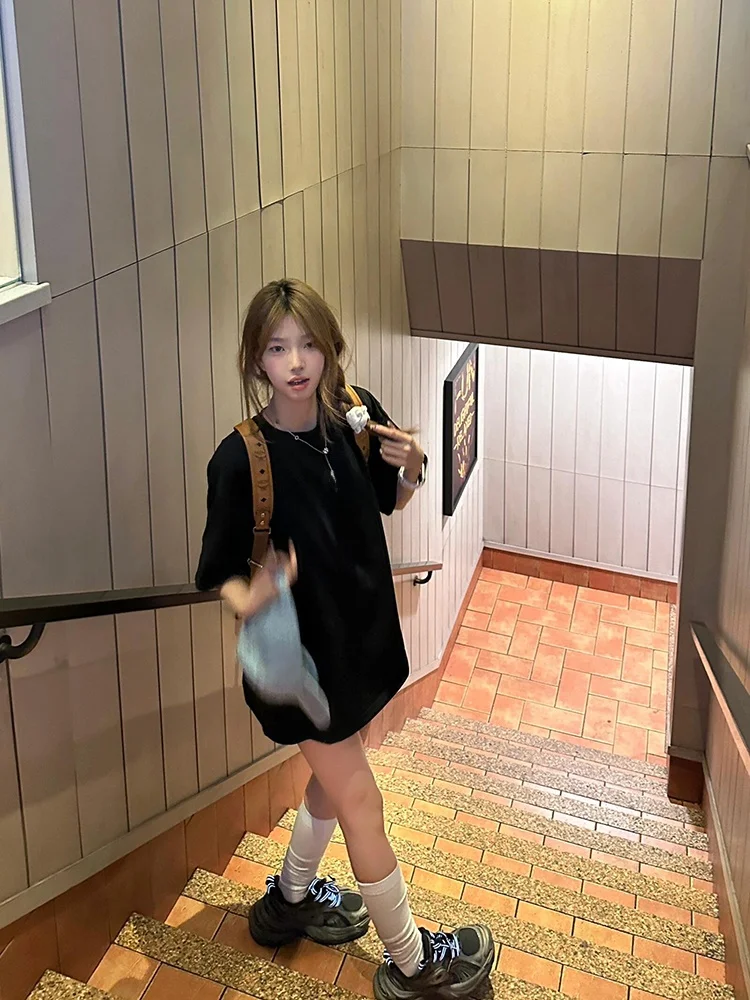 

Summer New Loose ort Sve T-irt Women's American Sle Couple's Top Cotton 00% round Ne Print Casual Faion