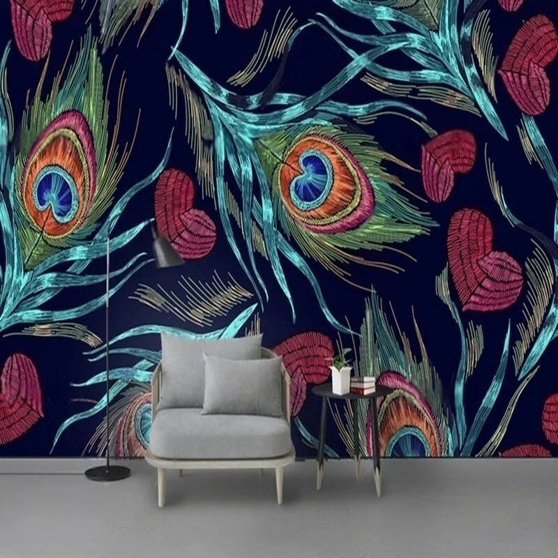 

MU9064 Embroidered feather phoenix Chinese-style trendy TV home decoration bedroom background