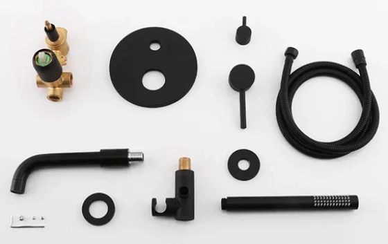 Set doccia portatile a scomparsa per vasca da bagno fredda e calda a parete in oro rosa spazzolato