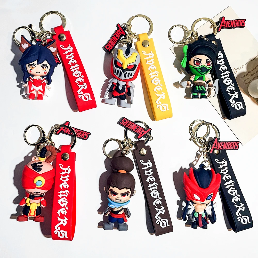 League of Legends Keychain Cartoon Figure Ahri The Unforgotten Yone Akali Silicone Toy Car Bag Pendant Ornament LOL Key Ring