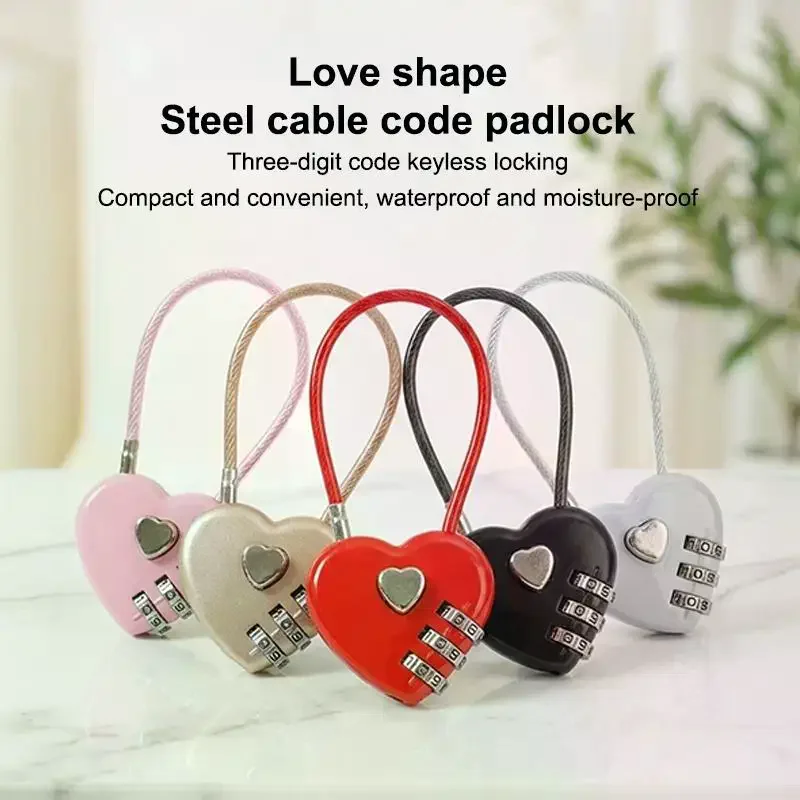 Heart Shape 3 Digit Password Padlock for Gym Bag and Locker Safe Keeping