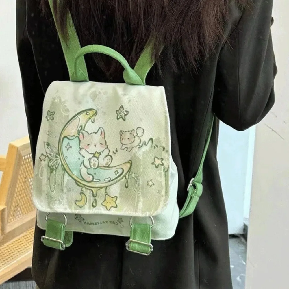 Sweet Canvas Puppy Party Backpack Cat Y2K Cartoon Backpack Large Capacity Pink Green School Bag Women