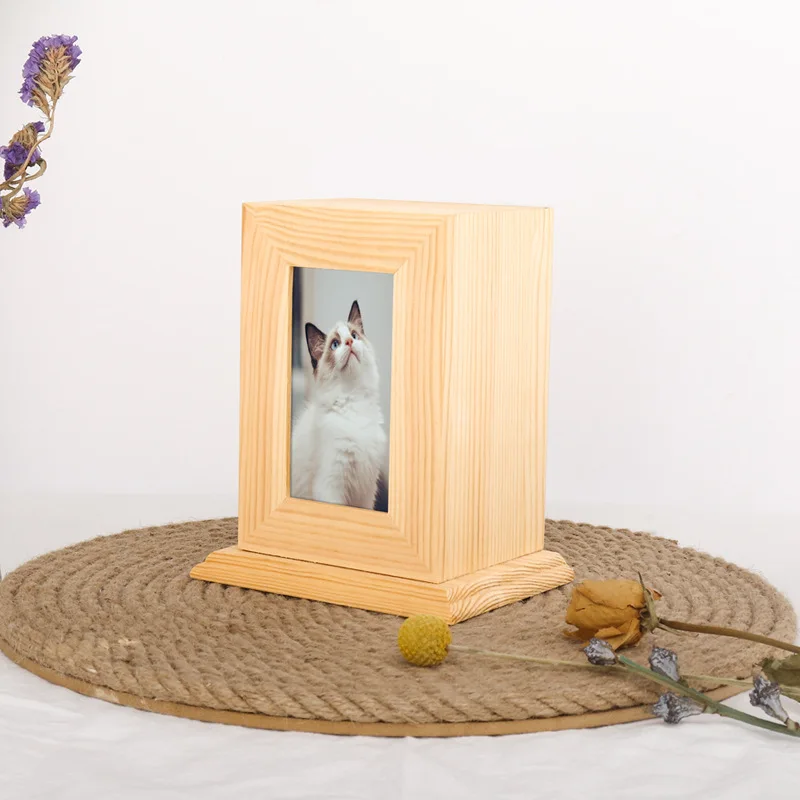 Solid Wood Urns for Pet Ashes, Cremation Urn with Photo Frame, Animals Coffins, Cat and Dog