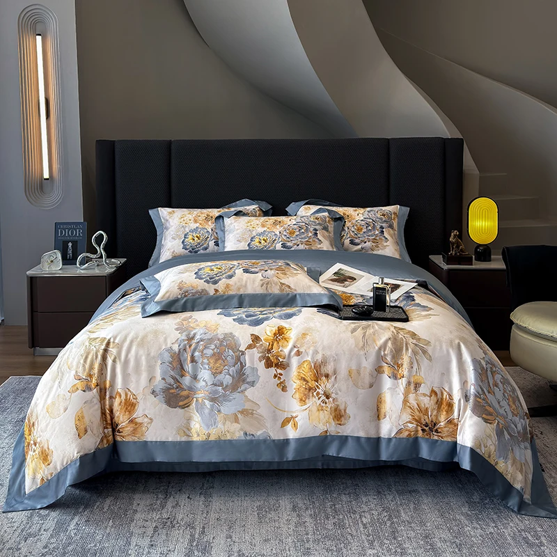 Luxury Digital Printing Egyptian Cotton Bedding Set, Duvet Cover, Linen Fitted Sheet, Pillowcases, Home Textile