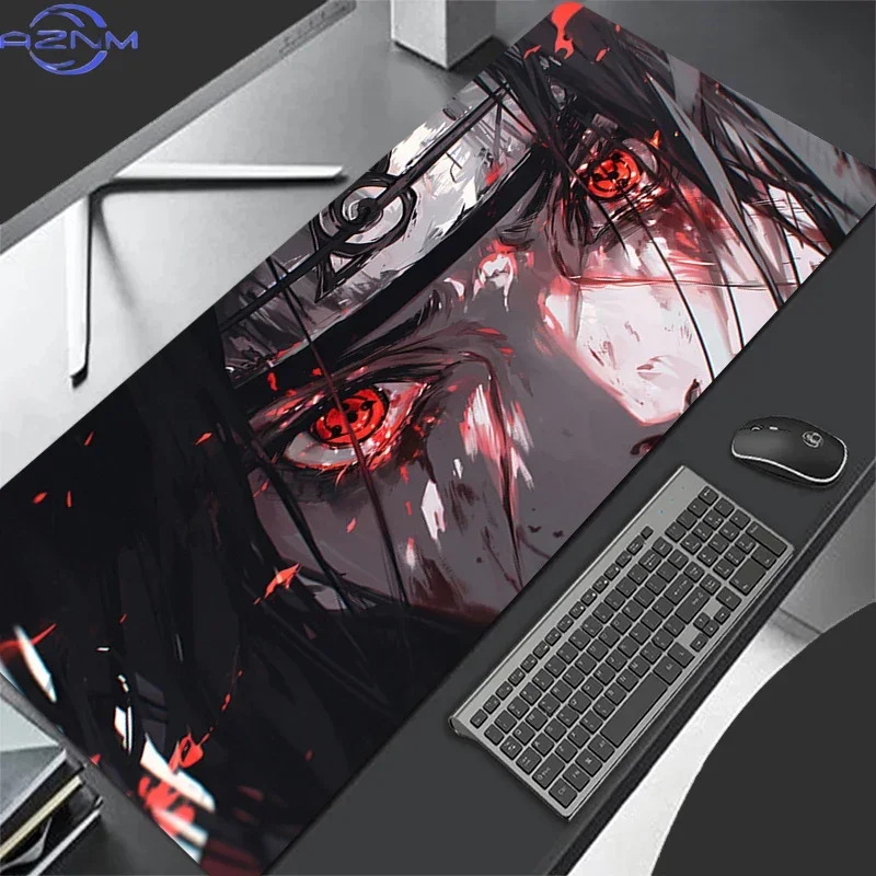 Black Red Anime Ninja With Red Circular Pattern And Smoke Graphic Mouse Pad, Rubber Non-Slip Base, Smooth Fabric Gaming Desk Mat