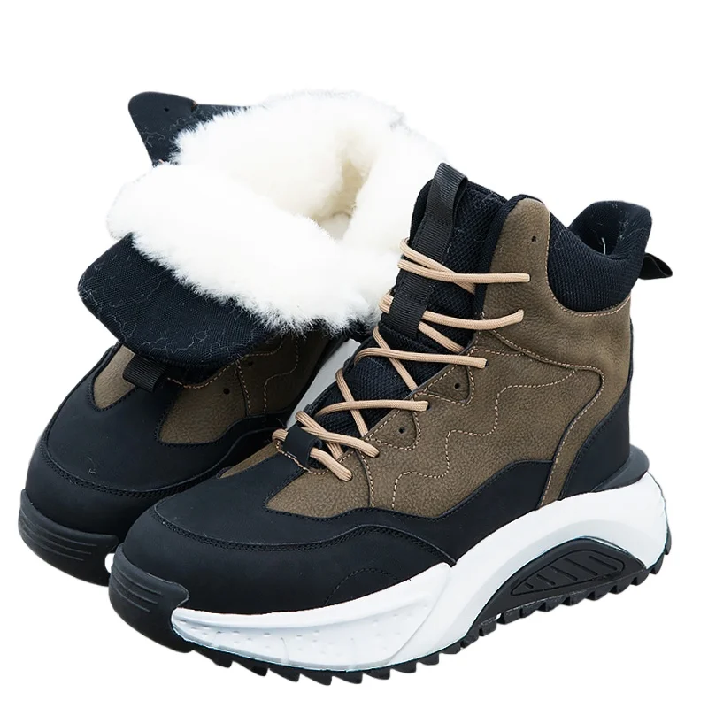 Snow Boots for Men\'s Leather Wool One-piece Shoes Waterproof Anti-skid Warm Winter Cold Resistant Large Size Casual Cotton Shoes