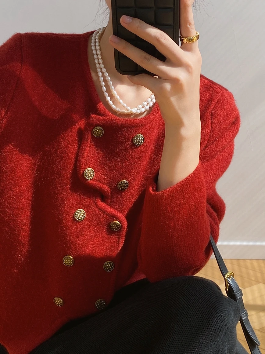 Korean Women Long Sleeve Loose Knitted Cardigans Women Ladies Fall Vintage Chic Double-breasted Sweater Coat Knitwear Jackets