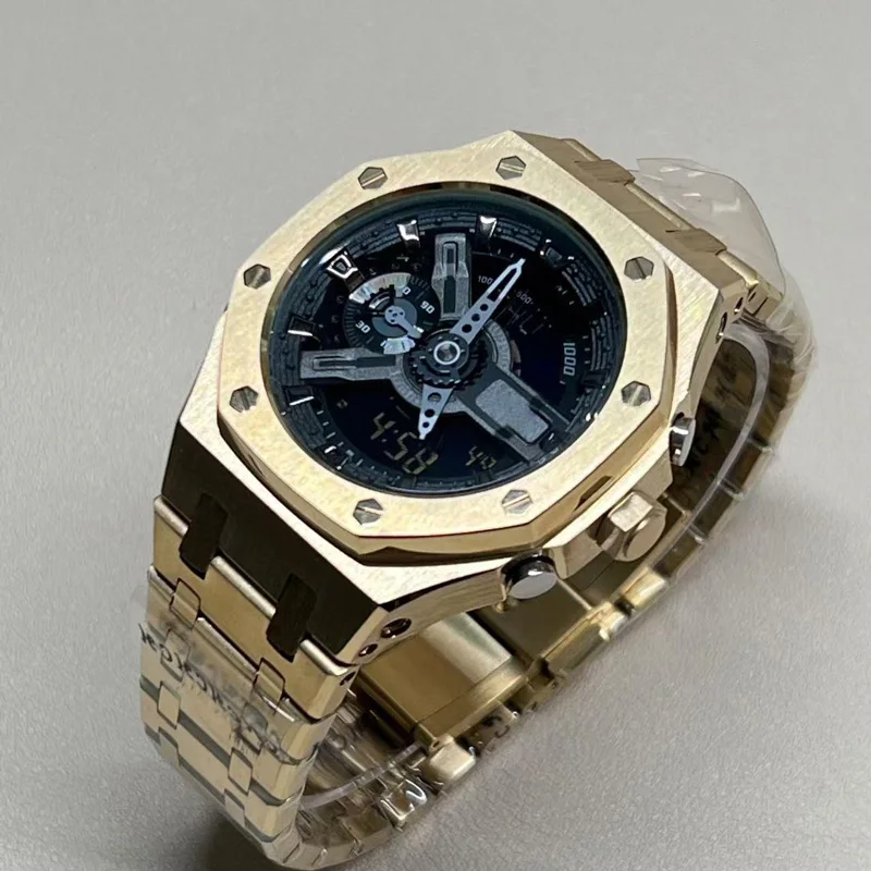 لساعة كاسيو جي شوك الذهب الأسود GA-110/100GB المحارب الأسود المعدلة من رويال أوك إكسسوارات ساعة بإبزيم على شكل فراشة للرجال مع حافظة