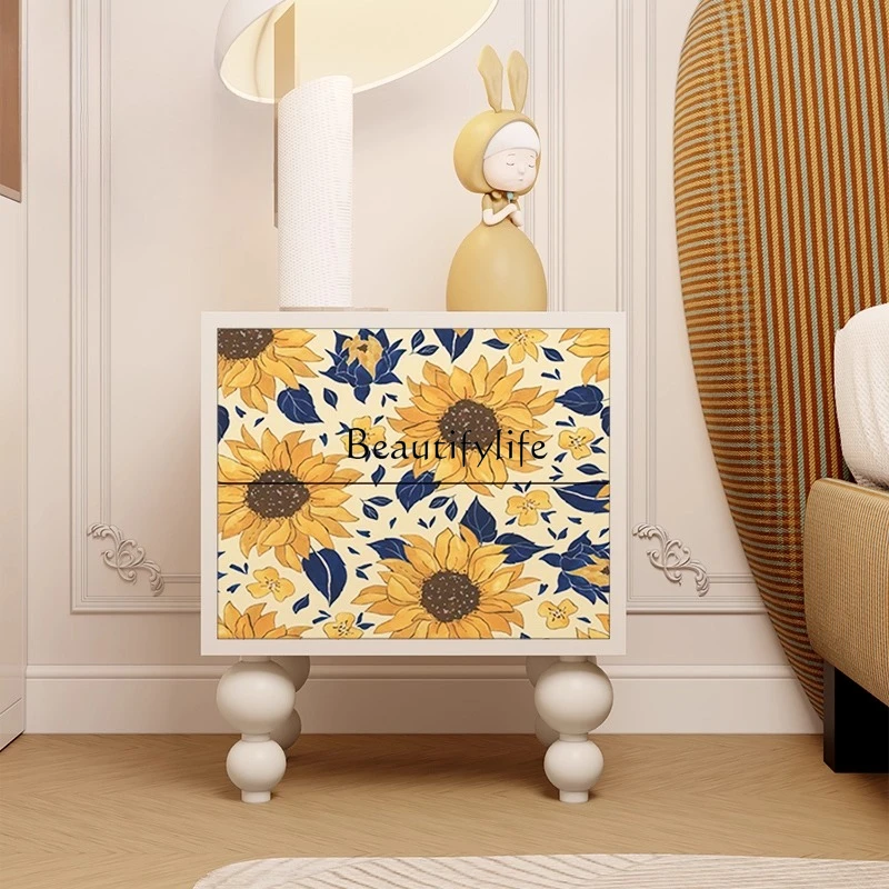 

Cream wind warm sunflower room chest of drawers bedroom solid wood bedside table