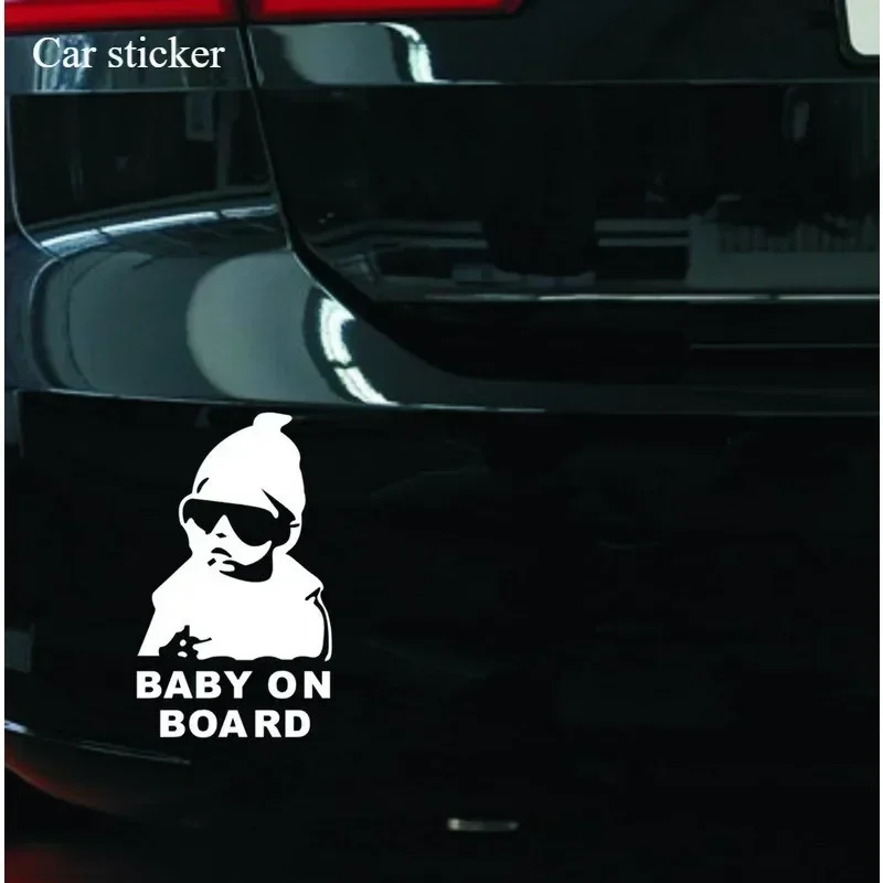 NEW Car Stickers Creative BABY ON BOARD Rear Windshield Auto Stickers Rear Reflective Sunglasses Car Warning Decals Black White view 3
